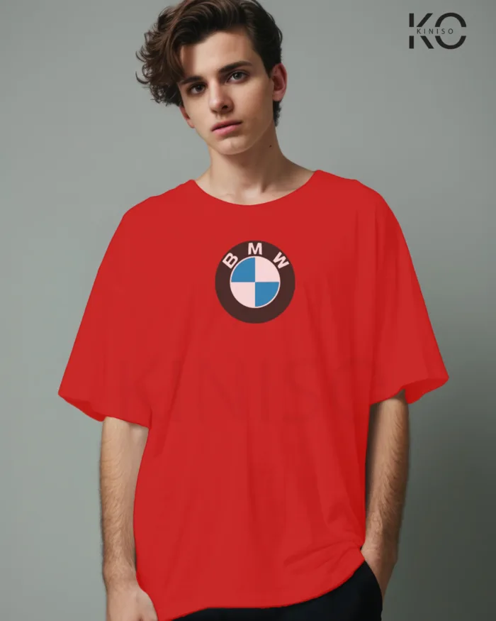 Image of Red color drop shoulder t-shirt with BMW M3 Print for men at reasonable price